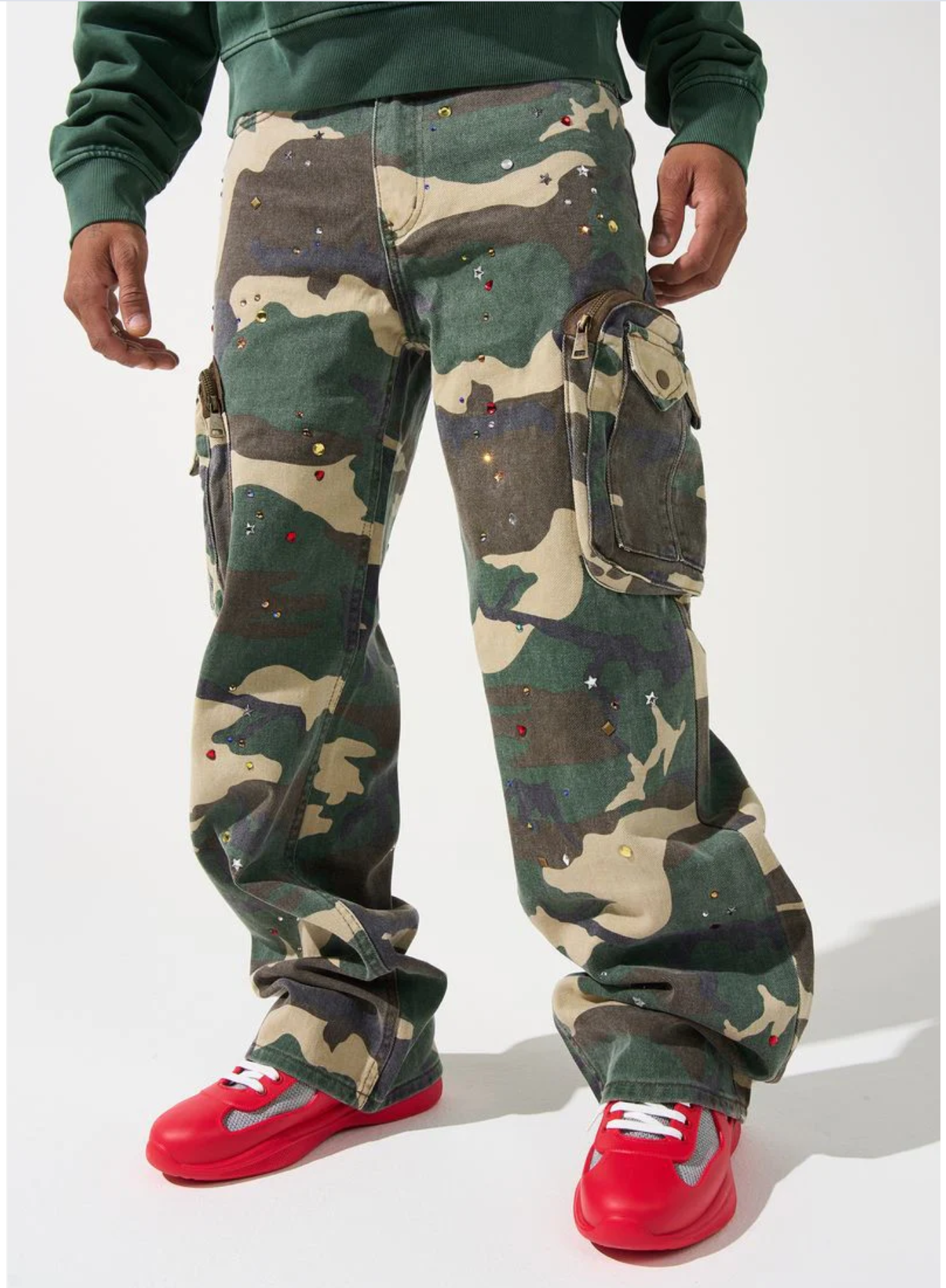 Serenede Rhinestone Camo Baggy Jeans