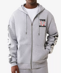 Mens True Religion Applique Full-Zip Fleece Hoodie Set (Grey)