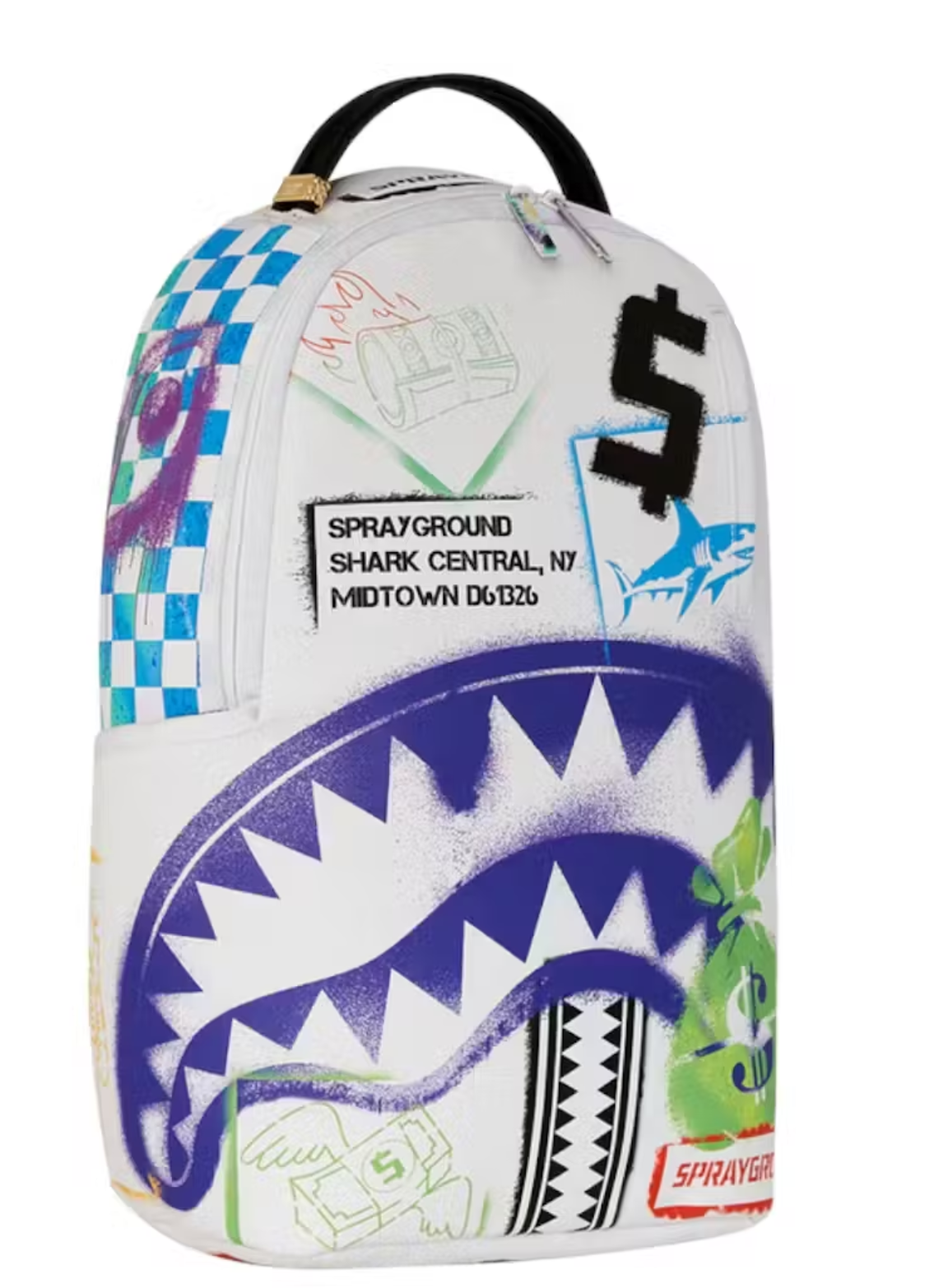 Sprayground Shark Central Stencils White Backpack
